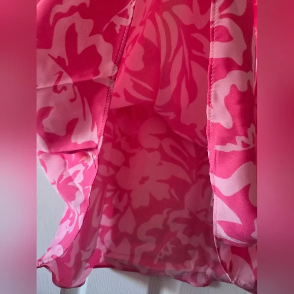 Vibrant Pink Floral Ruffle Blouse Size L By Maison D'Amelie NWT - Picture 6 of 6